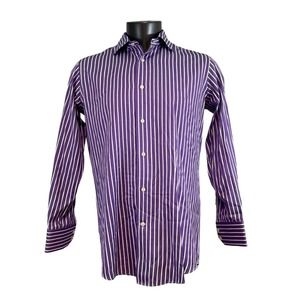 Andre Phillipe Men's Button Up Shirt Purple Vertical Stripe Long Sleeve Size M?
